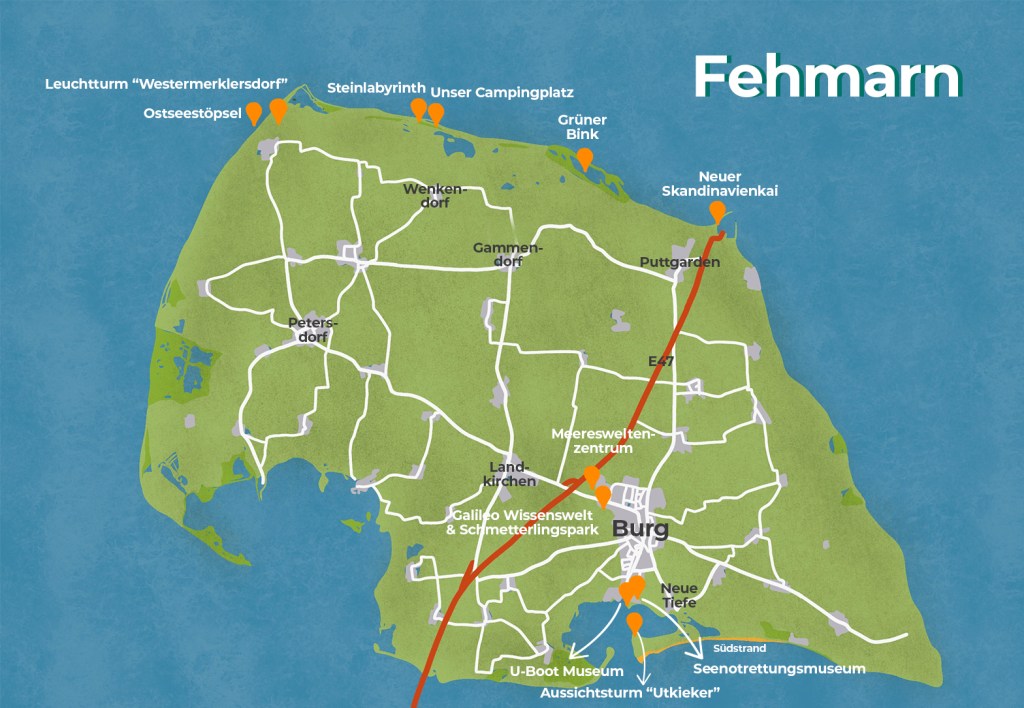 Karten mit unseren Ausflugszielen auf Fehmarn
