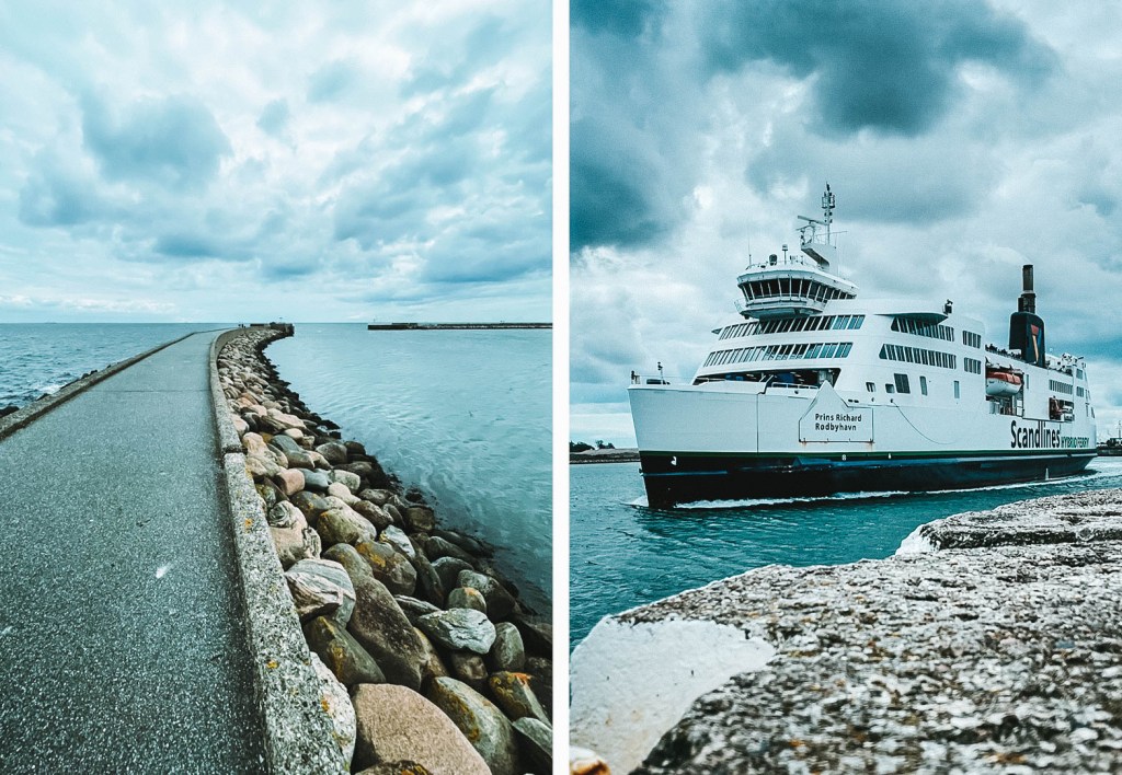 Auf dem Neuen Skandinavienkai in Puttgarden und eine Fähre der Scandlines