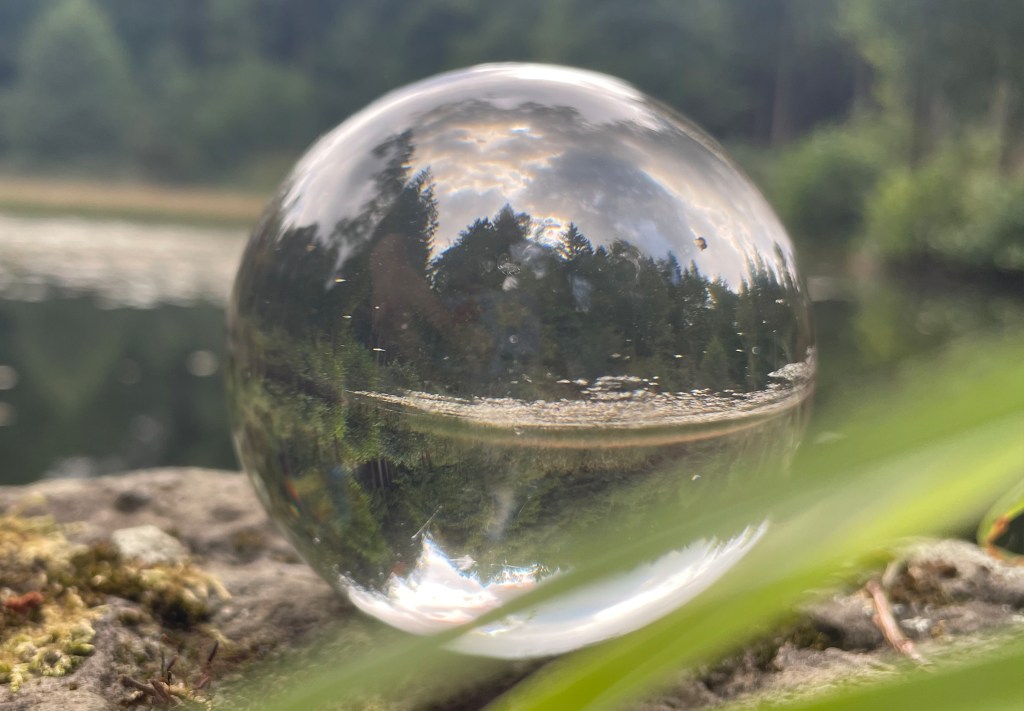 Blick durch die Glaskugel am Neuteich, Sächsische Schweiz